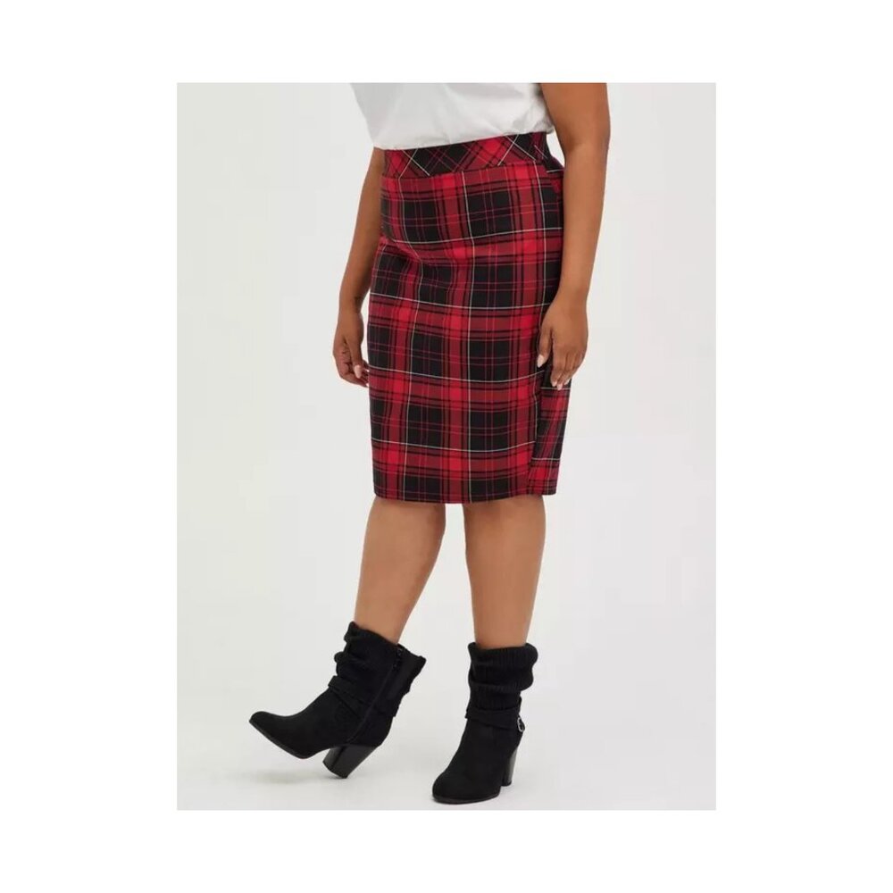 Torrid Red and Black Plaid Pencil Skirt - Picture 2 of 7